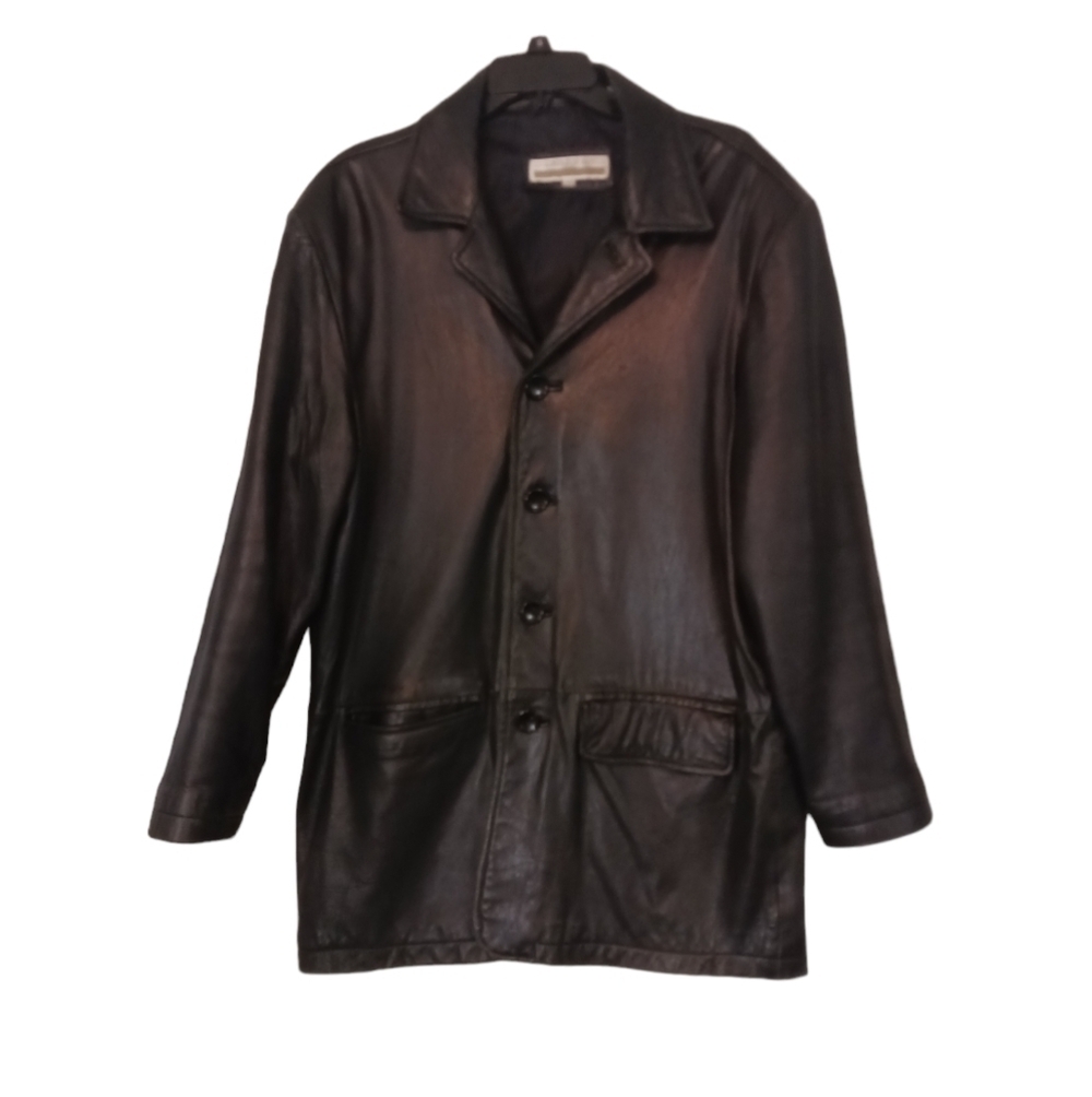 Vintage Perry Ellis Men's Black Leather Jacket